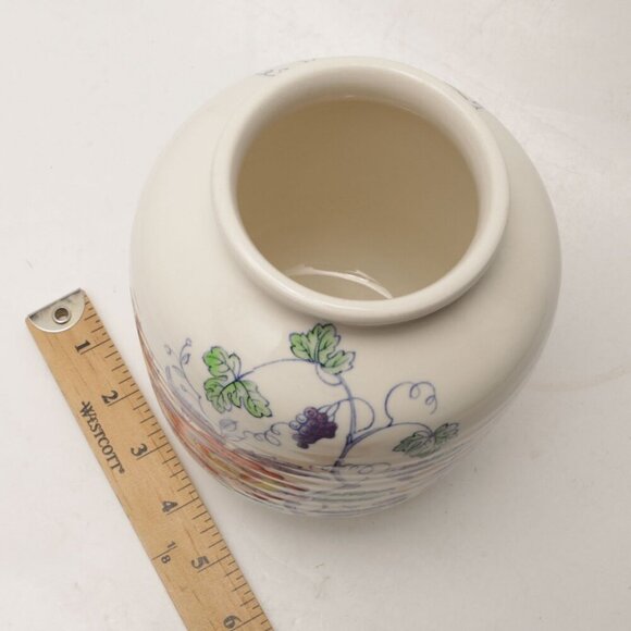 Vintage Wedgewood Ceramic Floral Jar England Ridges White Blue Tea Canister Vase - Picture 4 of 8